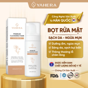 Sữa rửa mặt dạng bọt YAHERA Premium Cleansing Foam làm sạch bụi bẩn,dầu thừa và ngăn ngừa mụn 150ml