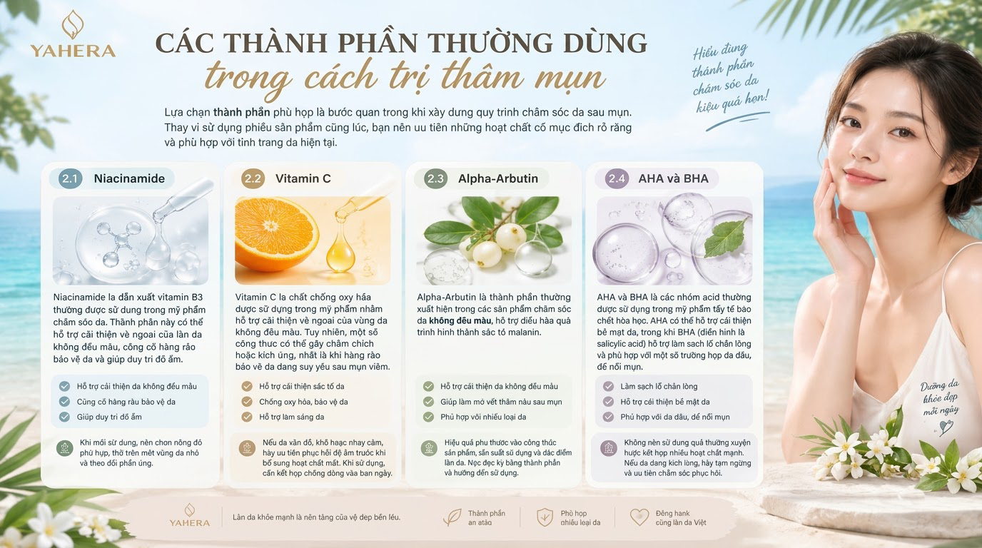 YAHERA Cách chăm sóc da sau mụn: Giảm thâm, cải thiện bề mặt da và hạn chế mụn quay lại 2 Cac-thanh-phan-thuong-dung-trong-cach-tri-tham-mun-2-.jpg