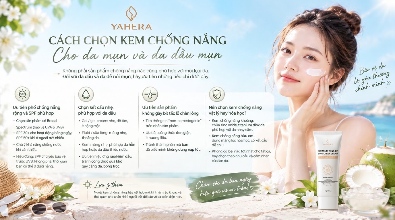 Da mụn có cần dùng kem chống nắng phổ rộng YAHERA không? Cách chọn và sử dụng đúng 2 Cach-chon-kem-chong-nang-cho-da-mun-va-da-dau-mun- yahera 2.jpg