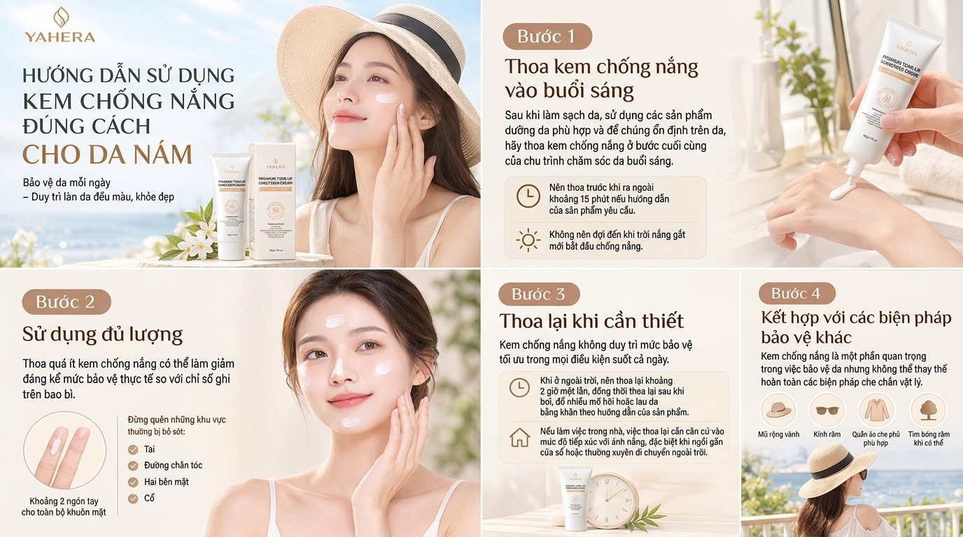 Vì sao dùng kem nám vẫn cần chống nắng mỗi ngày? cùng YAHERA 4 Huong-dan-su-dung-kem-chong-nang-dung-cach-cho-da-nam-4.jpg