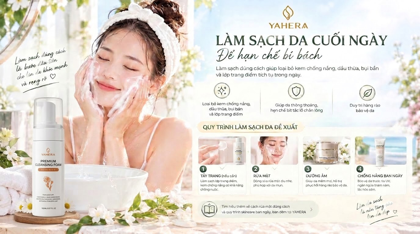 Da mụn có cần dùng kem chống nắng phổ rộng YAHERA không? Cách chọn và sử dụng đúng 4 Lam-sach-da-cuoi-ngay-de-han-che-bi-bach-yahera 4.jpg