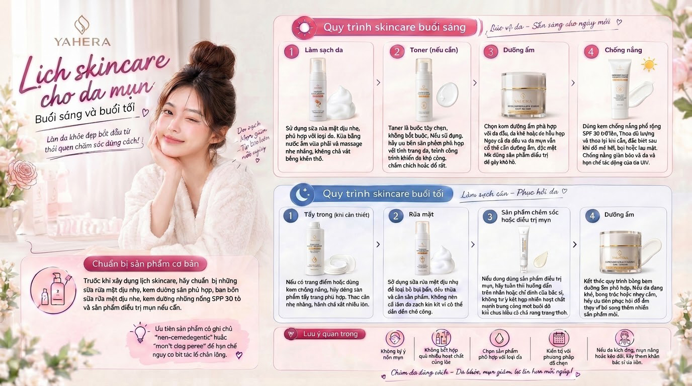 Da mụn nên chăm sóc như thế nào? YAHERA Lịch skincare 7 ngày cho người mới bắt đầu 2 Lich-skincare-cho-da-mun-buoi-sang-va-buoi-toi-2.jpg