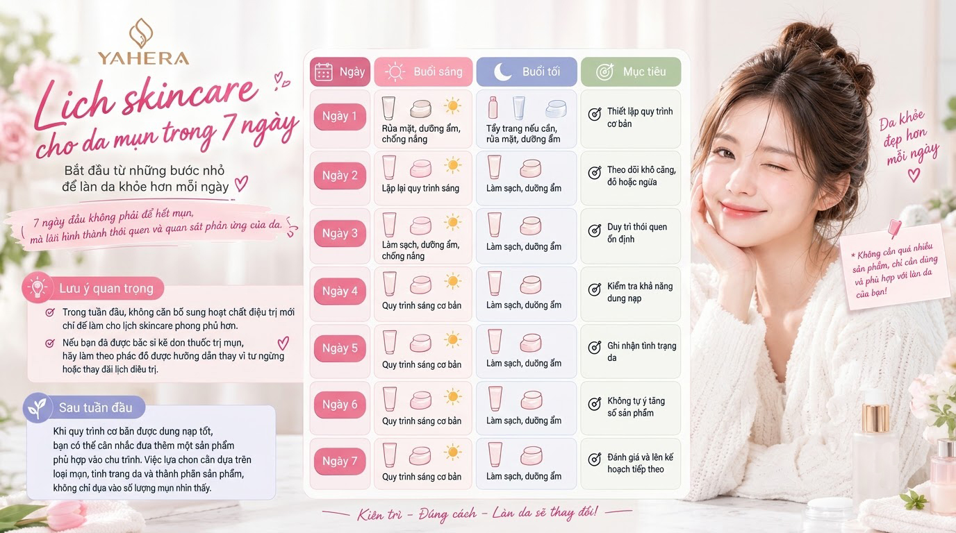 Da mụn nên chăm sóc như thế nào? YAHERA Lịch skincare 7 ngày cho người mới bắt đầu 3 Lich-skincare-cho-da-mun-trong-7-ngay-3.jpg