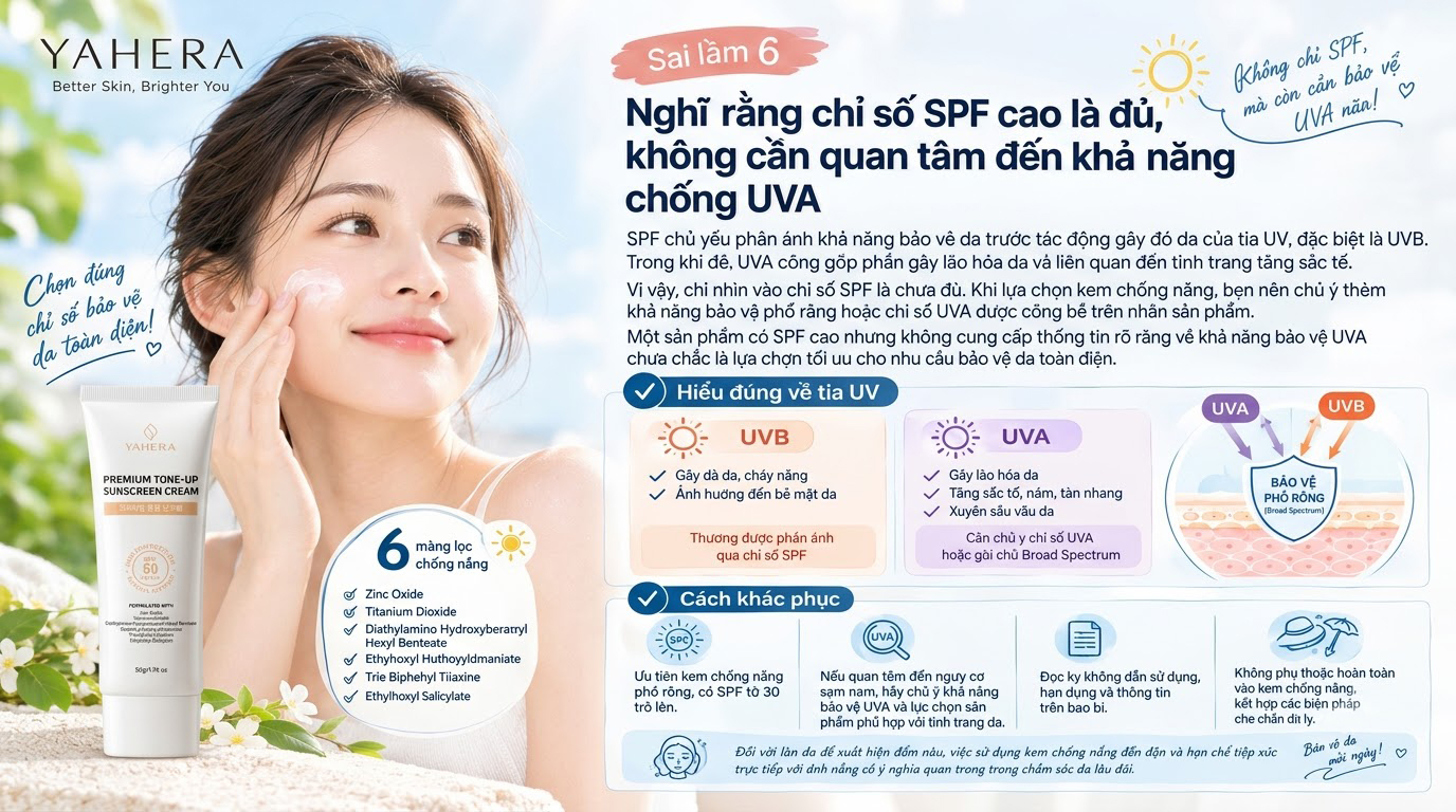 Kem chống nắng YAHERA: 7 sai lầm phổ biến khiến da vẫn bị sạm nám và cách khắc phục yahera 6 Nghi-rang-chi-so-SPF-cao-la-du-khong-can-quan-tam-den-kha-nang-chong-UVA-6.jpg
