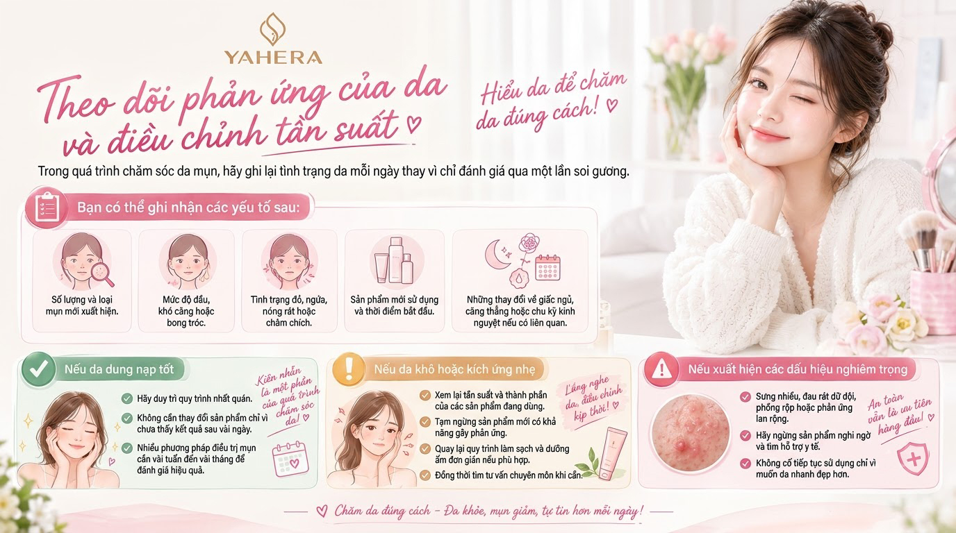 Da mụn nên chăm sóc như thế nào? YAHERA Lịch skincare 7 ngày cho người mới bắt đầu 5 Theo-doi-phan-ung-cua-da-va-dieu-chinh-tan-suat-5.jpg